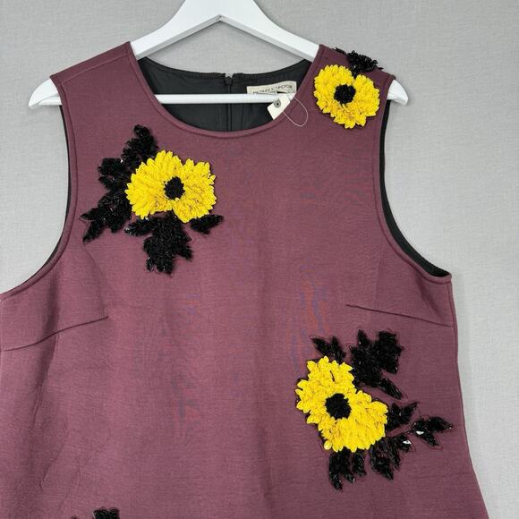 Dhruv Kapoor Anthro Womens Dress XL Purple Sequined Floral Textured Shift Boho - Picture 2 of 14